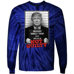 Funny Donald Trump Not Guilty Mug Shot Free Trump 2024 Tie-Dye Long Sleeve Shirt