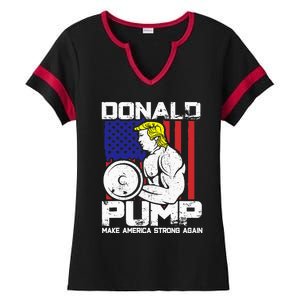 Funny Donald Trump Weight Lifting Workout Gym Ladies Halftime Notch Neck Tee