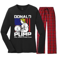 Funny Donald Trump Weight Lifting Workout Gym Women's Long Sleeve Flannel Pajama Set 