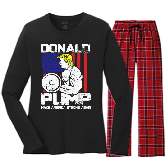 Funny Donald Trump Weight Lifting Workout Gym Women's Long Sleeve Flannel Pajama Set 