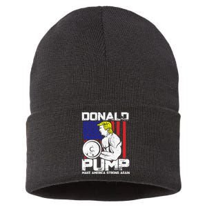 Funny Donald Trump Weight Lifting Workout Gym Sustainable Knit Beanie