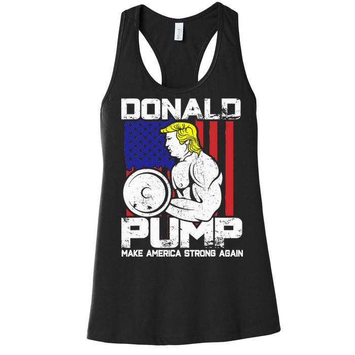 Funny Donald Trump Weight Lifting Workout Gym Women's Racerback Tank