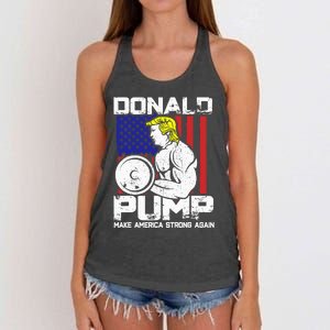 Funny Donald Trump Weight Lifting Workout Gym Women's Knotted Racerback Tank