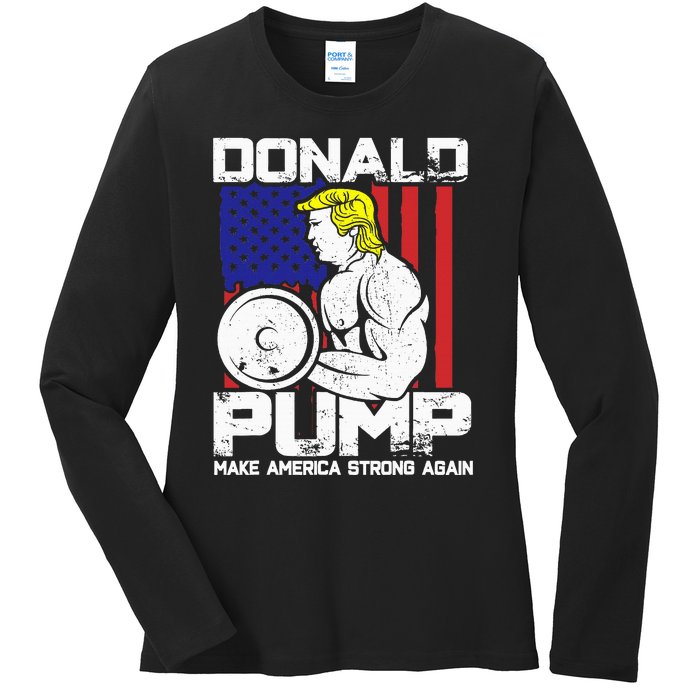 Funny Donald Trump Weight Lifting Workout Gym Ladies Long Sleeve Shirt