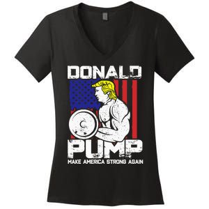 Funny Donald Trump Weight Lifting Workout Gym Women's V-Neck T-Shirt