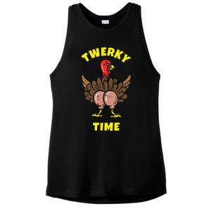 Funny Dancing Turkey Twerky Time Thanksgiving Joke Ladies PosiCharge Tri-Blend Wicking Tank