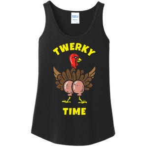 Funny Dancing Turkey Twerky Time Thanksgiving Joke Ladies Essential Tank