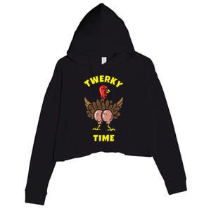 Funny Dancing Turkey Twerky Time Thanksgiving Joke Crop Fleece Hoodie