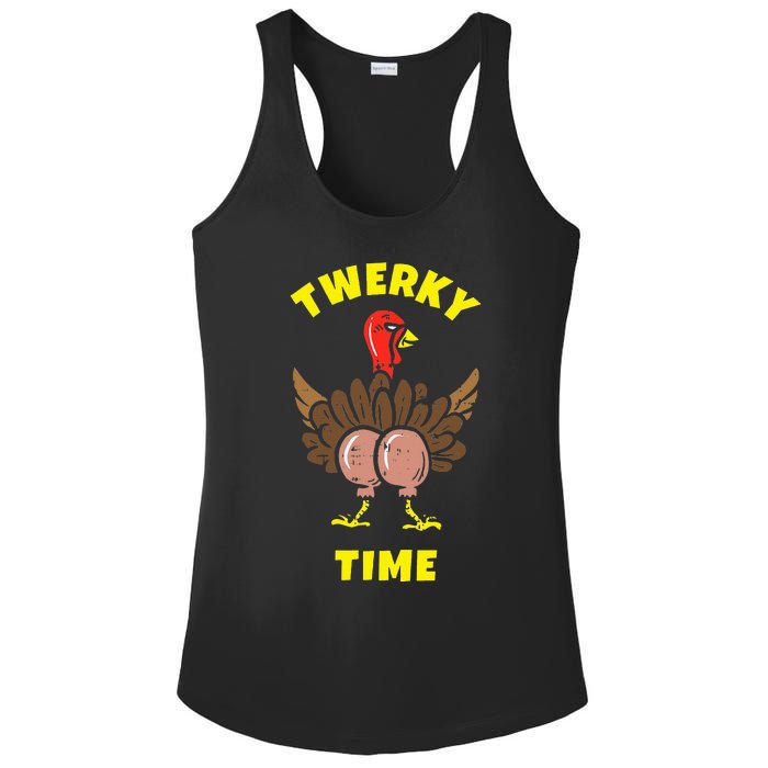 Funny Dancing Turkey Twerky Time Thanksgiving Joke Ladies PosiCharge Competitor Racerback Tank