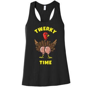 Funny Dancing Turkey Twerky Time Thanksgiving Joke Women's Racerback Tank