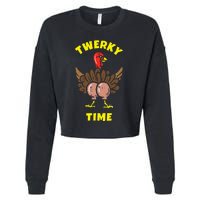 Funny Dancing Turkey Twerky Time Thanksgiving Joke Cropped Pullover Crew