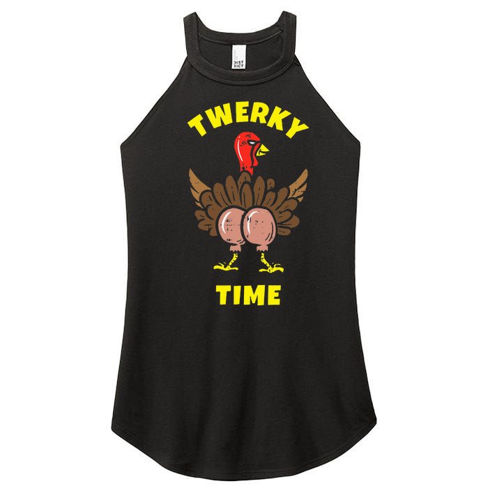 Funny Dancing Turkey Twerky Time Thanksgiving Joke Women's Perfect Tri Rocker Tank