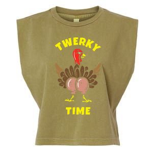 Funny Dancing Turkey Twerky Time Thanksgiving Joke Garment-Dyed Women's Muscle Tee