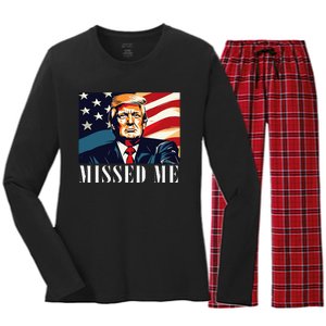 Funny Donald Trump Missed Me Assassination Attempt 2025 Women's Long Sleeve Flannel Pajama Set 