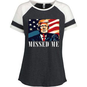 Funny Donald Trump Missed Me Assassination Attempt 2025 Enza Ladies Jersey Colorblock Tee