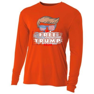 Free Donald Trump Republican Support American Flag Cooling Performance Long Sleeve Crew