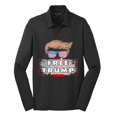 Free Donald Trump Republican Support American Flag Silk Touch Performance Long Sleeve Polo