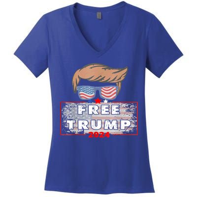 Free Donald Trump Republican Support American Flag Women's V-Neck T-Shirt