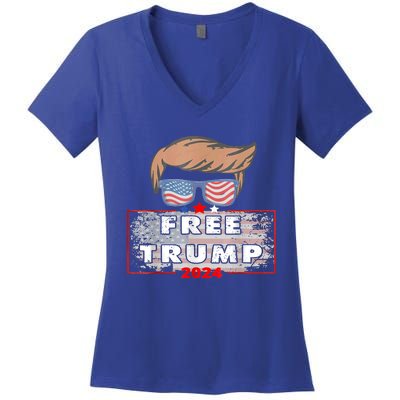 Free Donald Trump Republican Support American Flag Women's V-Neck T-Shirt