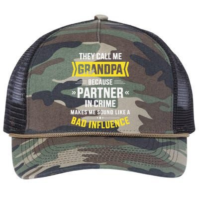 Father's Day They Call Me Grandpa Because Partner In Crime Retro Rope Trucker Hat Cap