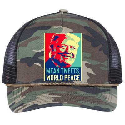 Funny Donald Trump World Peace And Mean Tweets 2024 Election Retro Rope Trucker Hat Cap