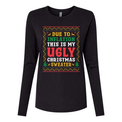 Funny Due to Inflation Ugly Christmas Sweaters  Womens Cotton Relaxed Long Sleeve T-Shirt