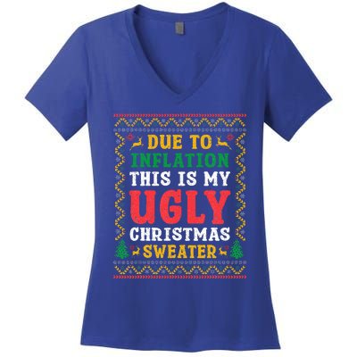 Funny Due to Inflation Ugly Christmas Sweaters  Women's V-Neck T-Shirt