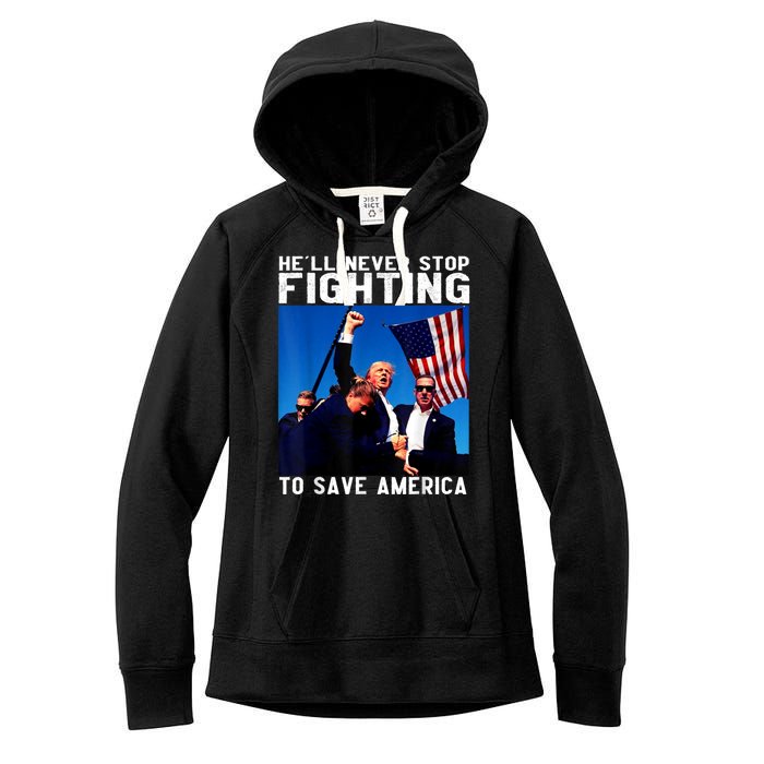 Funny Donald Trump HeLl Never Stop Fighting To Save America Women's Fleece Hoodie