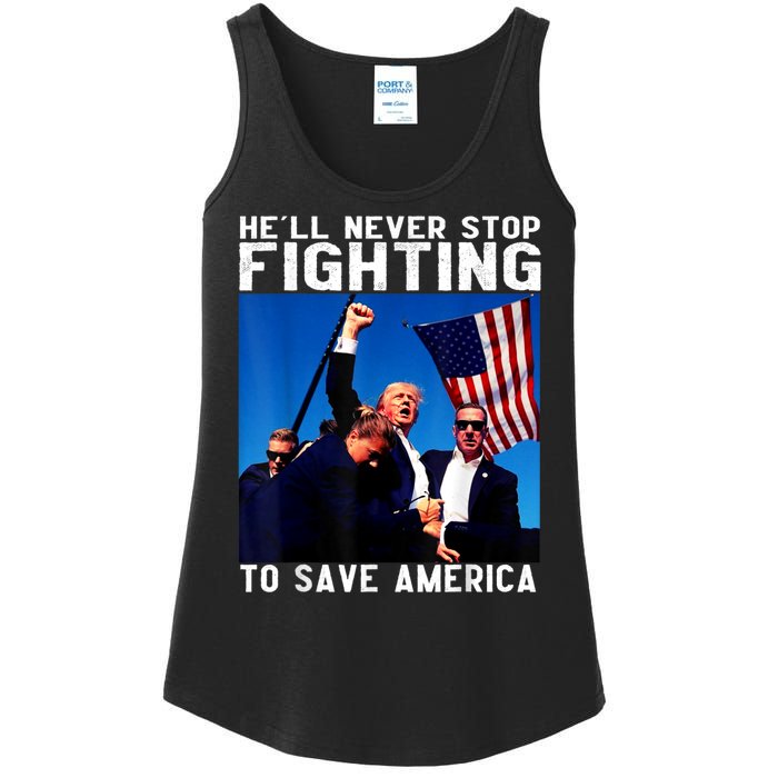 Funny Donald Trump HeLl Never Stop Fighting To Save America Ladies Essential Tank