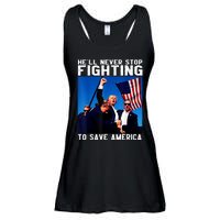 Funny Donald Trump HeLl Never Stop Fighting To Save America Ladies Essential Flowy Tank