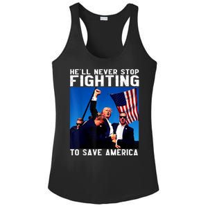 Funny Donald Trump HeLl Never Stop Fighting To Save America Ladies PosiCharge Competitor Racerback Tank