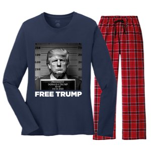 Free Donald Trump Mugshot Women's Long Sleeve Flannel Pajama Set 