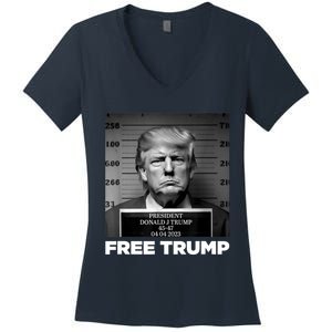 Free Donald Trump Mugshot Women's V-Neck T-Shirt