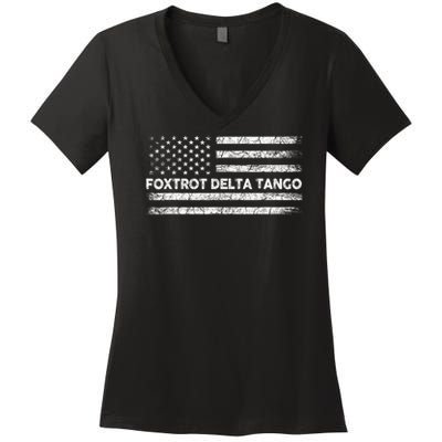 Foxtrots Delta Tangos Funny US Flag Foxtrots Deltas Tangos Women's V-Neck T-Shirt