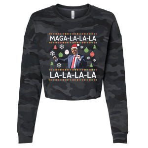 Funny Donald Trump Ugly Christmas Sweater. Maga La La La Cropped Pullover Crew