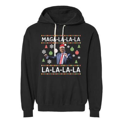 Funny Donald Trump Ugly Christmas Sweater. Maga La La La Garment-Dyed Fleece Hoodie