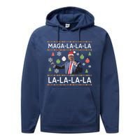 Funny Donald Trump Ugly Christmas Sweater. Maga La La La Performance Fleece Hoodie