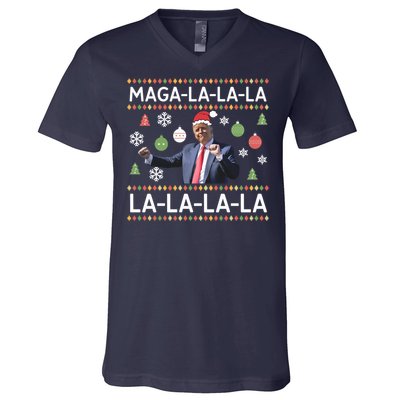 Funny Donald Trump Ugly Christmas Sweater. Maga La La La V-Neck T-Shirt