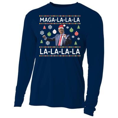 Funny Donald Trump Ugly Christmas Sweater. Maga La La La Cooling Performance Long Sleeve Crew