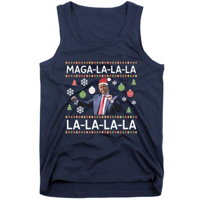 Funny Donald Trump Ugly Christmas Sweater. Maga La La La Tank Top