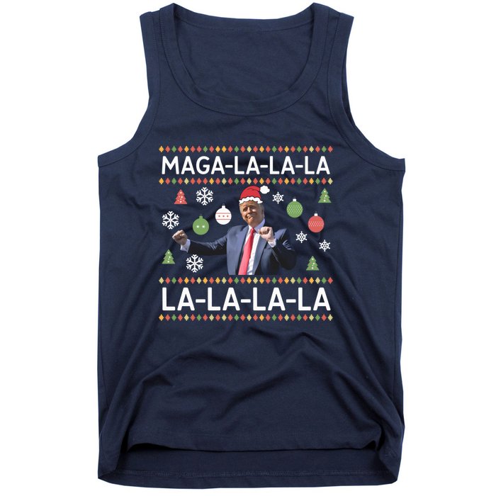 Funny Donald Trump Ugly Christmas Sweater. Maga La La La Tank Top