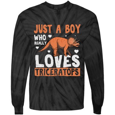 Funny Dinosaur Triceratops for boy Tie-Dye Long Sleeve Shirt