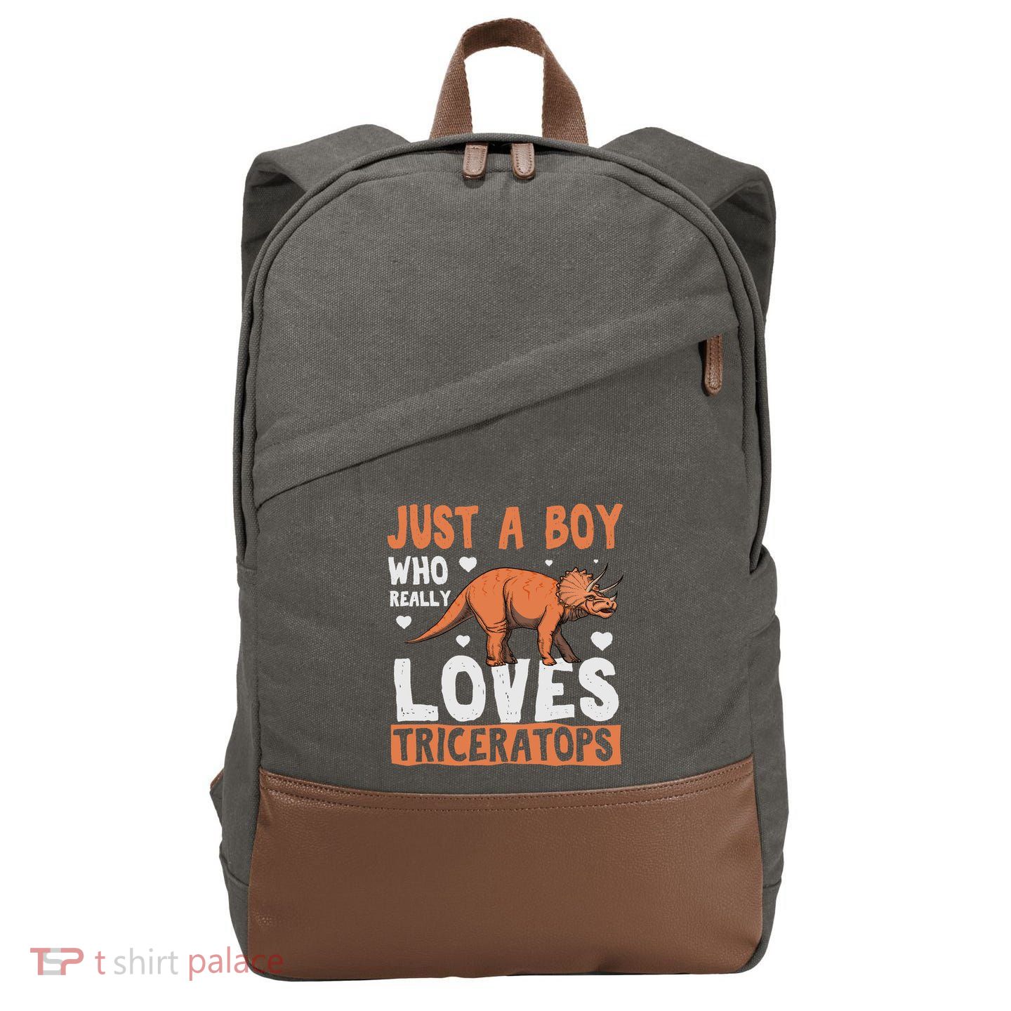 Funny Dinosaur Triceratops for boy Cotton Canvas Backpack