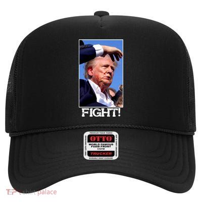 Fight Donald Trump Rally Gun Shot Fired Shooting Pennsylvania High Crown Mesh Back Trucker Hat