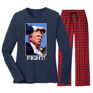 Fight Donald Trump Rally Gun Shot Fired Shooting Pennsylvania Women's Long Sleeve Flannel Pajama Set 