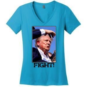 Fight Donald Trump Rally Gun Shot Fired Shooting Pennsylvania Women's V-Neck T-Shirt