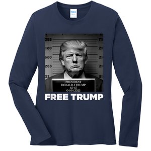 Free Donald Trump Mugshot Ladies Long Sleeve Shirt