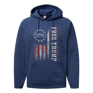 Free Donald Trump Republican Support Pro Trump American Flag Performance Fleece Hoodie