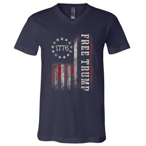 Free Donald Trump Republican Support Pro Trump American Flag V-Neck T-Shirt