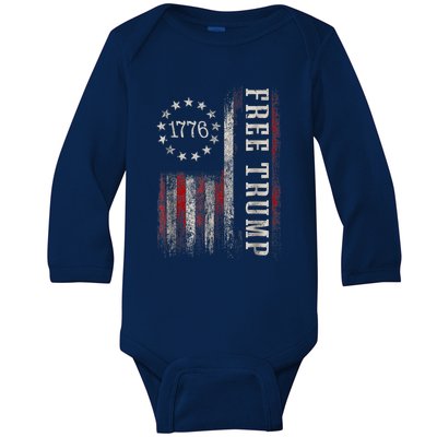 Free Donald Trump Republican Support Pro Trump American Flag Baby Long Sleeve Bodysuit